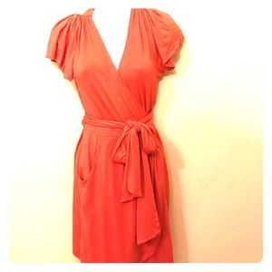 BCBGeneration Orange Wrap Tie Short Sleeve Dress